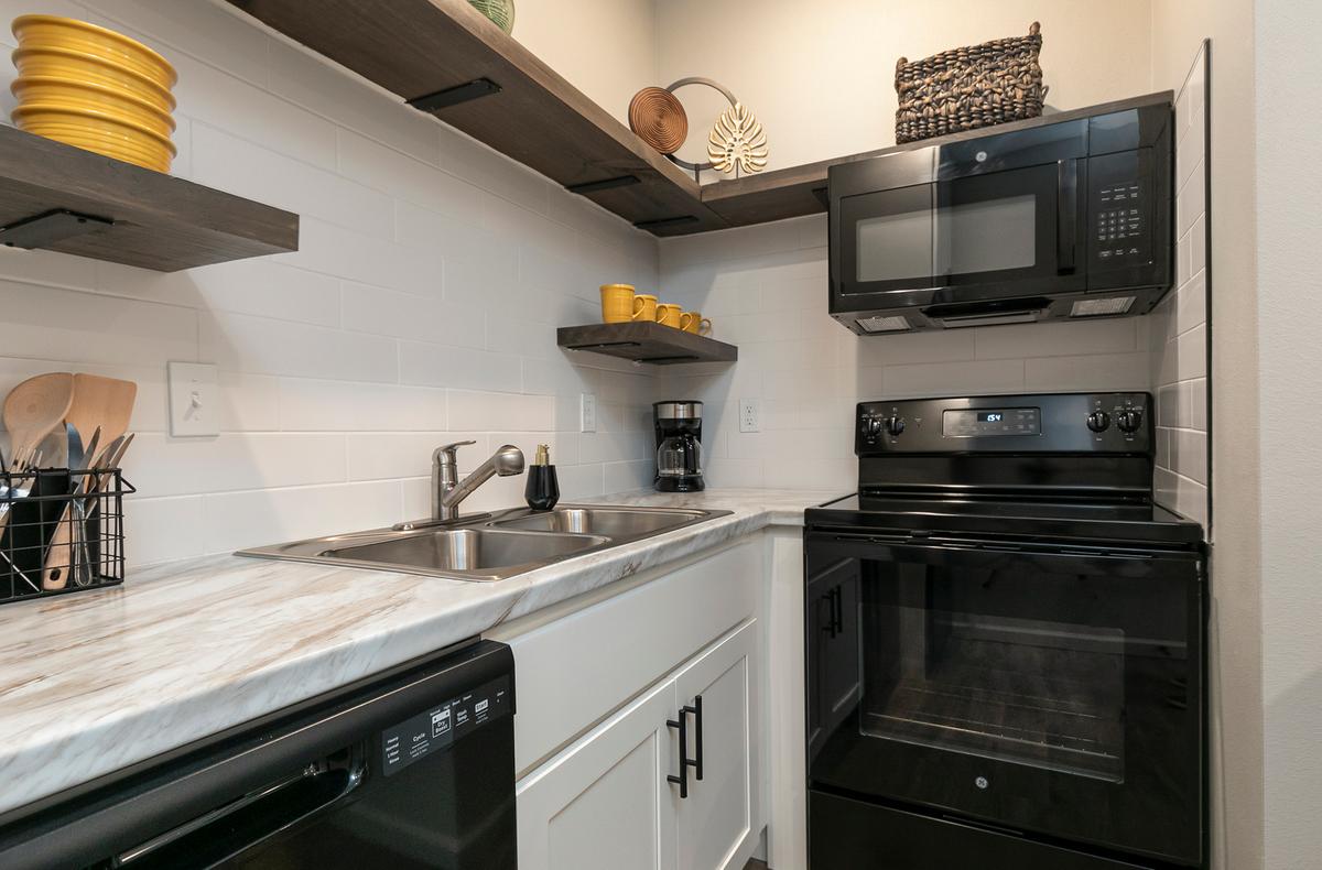 Furnished studio, green scheme: Kitchen