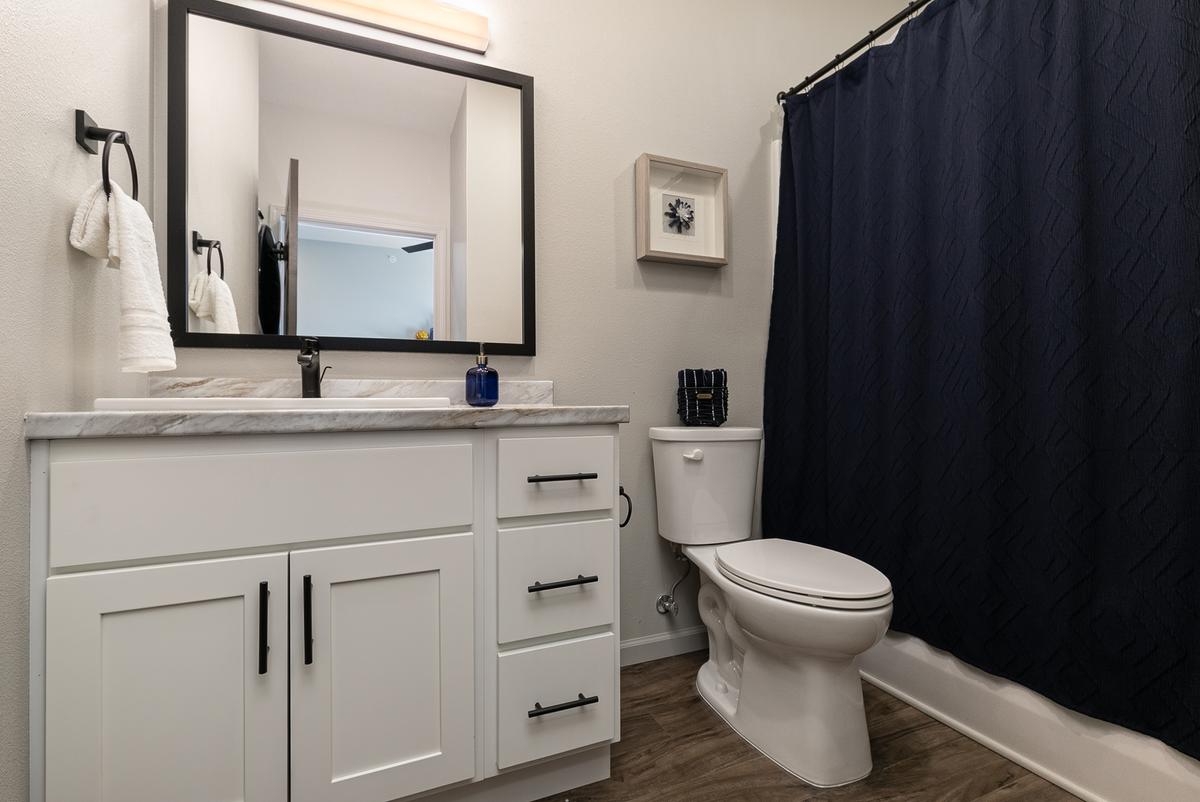 Furnished studio, blue scheme: Bathroom